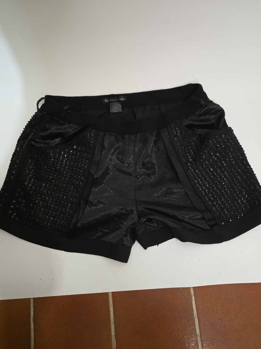 Caribbean Queen Black Sequin Satin Shorts